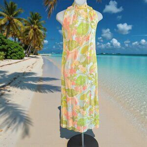 Darina Honolulu Hawaiian Vintage Dress High Neck Floral Maxi Sleeveless